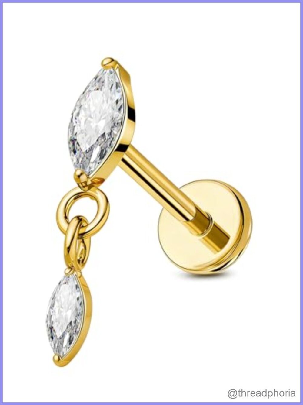 Titanium 18G Push-Pin Flat Back Cartilage Helix Earring CZ Pendant Stud